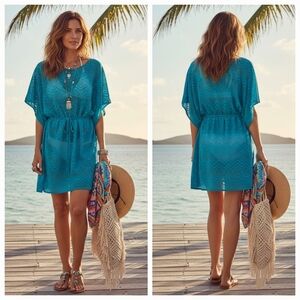 NWT Mario Serrani S Boho Resortwear Vacation Beach Pointelle Swimsuit Cover-up
